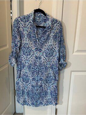 Blue & White Swirl Print Tunic